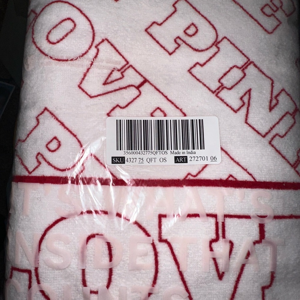PINK Victoria's Secret White Towel with Red Logo Print